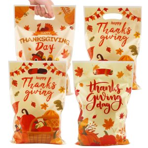 Thanksgiving Gift Bags Party Favors - 50 Pcs Thanksgiving Goodie Bags for kids Happy Thanksgivings Treat Bags Maple Leaves Pumpkin Turkey Goody Candy Bag for Friendsgiving Fall Autumn Party Supplies