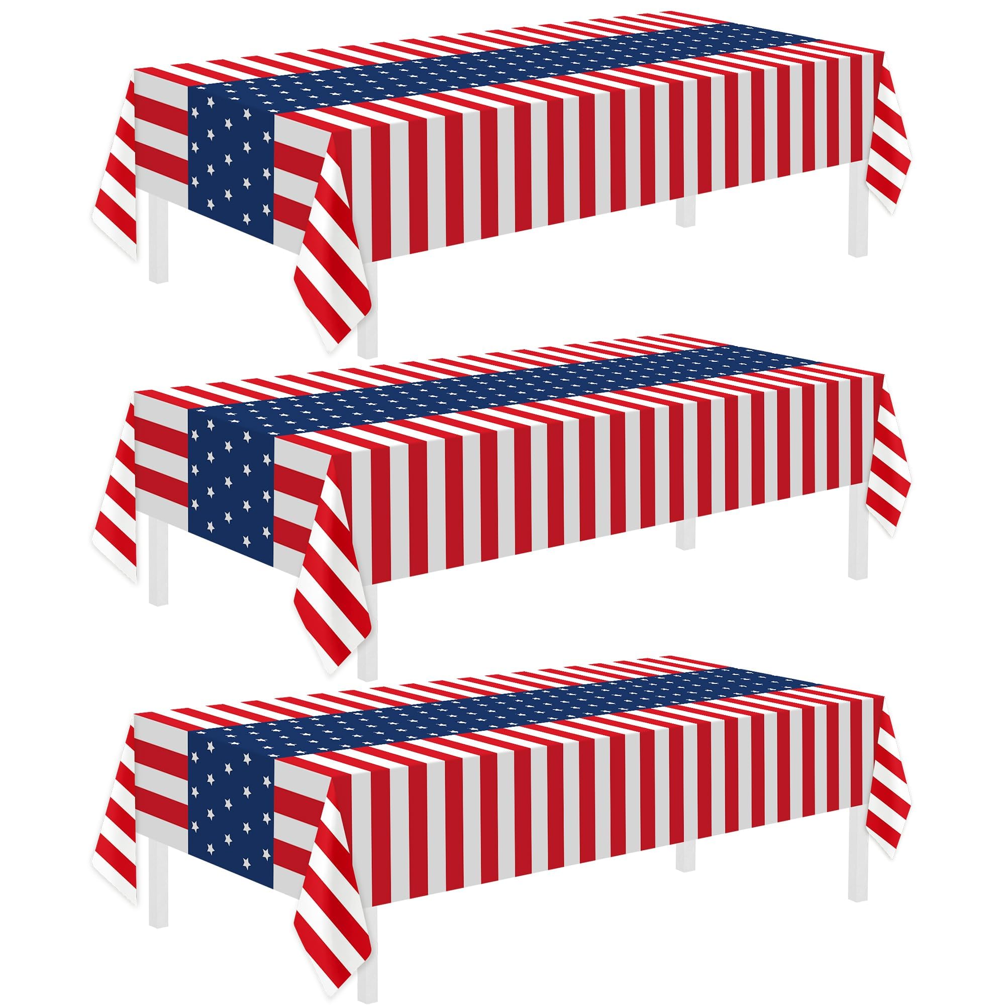 Childom 3 Pack Patriotic Tablecloth,Disposable Plastic Tablecloth 54"x108" Patriotic Decorations,Birthday Party Table Cloth,Patriotic Party Supplies,Red White and Blue Decorations for Veterans Day
