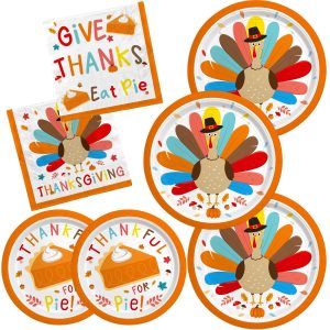 Gatherfun Turkey Thanksgiving Party Supplies Kit for 50 Guests - Complete Autumn-Themed Disposable Dinnerware Set: Dinner & Dessert Plates, Napkins - Thanksgiving Party Decorations