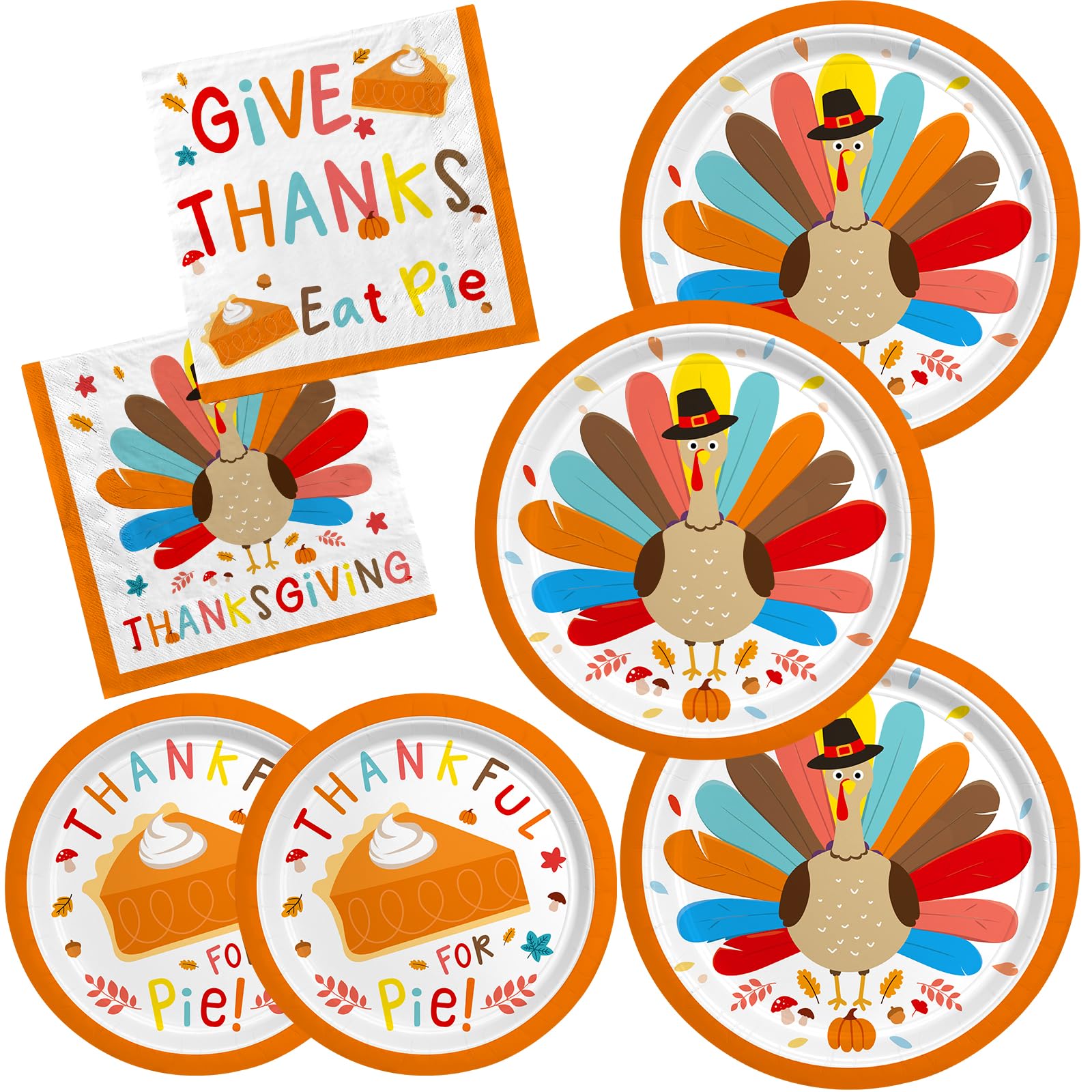 Gatherfun Turkey Thanksgiving Party Supplies Kit for 50 Guests - Complete Autumn-Themed Disposable Dinnerware Set: Dinner & Dessert Plates, Napkins - Thanksgiving Party Decorations