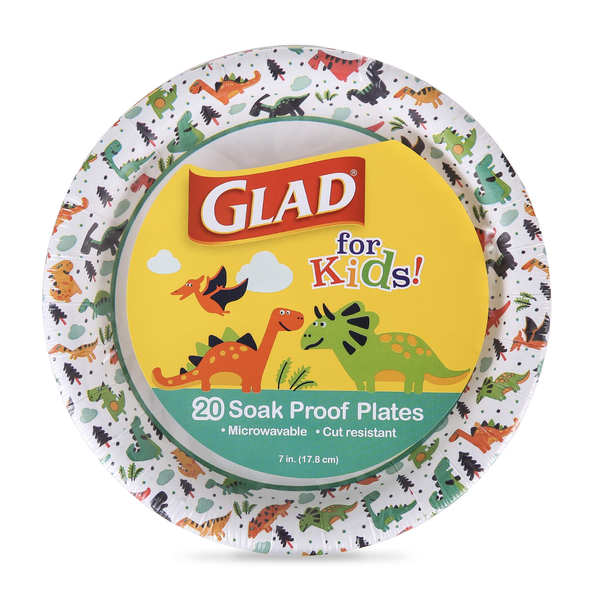 Glad for Kids Dinosaur Paper Plates, Soak Proof, 7 Inch, 20 Count