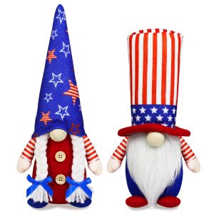 4th of July Patriotic Gnomes Decorations, 2 PCS Handmade Mr & Mrs USA Swedish Tomte Gnomes Plush Table Ornaments Gift for Independence Day Memorial Day Presidents Day Veterans Day Armed Forces Day