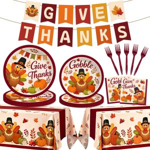 Actilize 103Pcs Thanksgiving Plates and Napkins Party Supplies Sets for 25