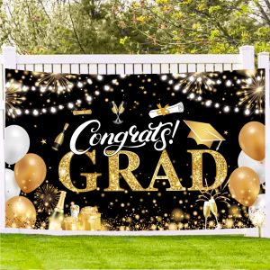 Aaskuu Graduation Banner 2026 Black and Gold - 72.8x43.3 Inch, Congrats Grad Banner for Party Decorations, Large Congratulations Class of 2026 Graduation Backdrop