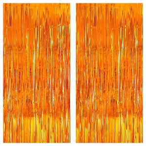 KatchOn Orange Fringe Backdrop Curtain 3.2x8 Feet, Pack of 2, Halloween | Orange Streamers for Summerween Party…