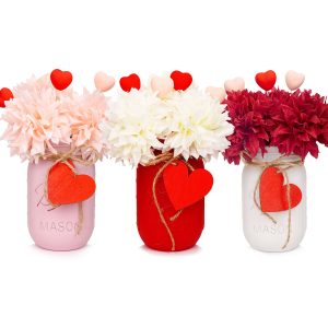CNVOILA Valentines Table Decorations - 3PC Set with Mason Jars, Centerpiece for Dining Table, Indoor Use