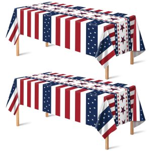 OHOME 4th of July Decorations - Red White and Blue Tablecloth - Fourth of July Accessories for Home Outdoor Decorations | Patriotic American Flag Party Favors,2 Pack