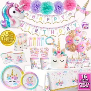 152 Pc Unicorn Birthday Decorations for Girls, Complete Party Supplies Kit