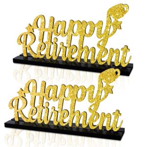 Glitter Gold "Happy Retirement" Sign Wooden Centerpieces for Table