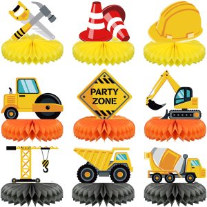 9 Pcs Construction Party Honeycomb Centerpieces for Birthday Table Decor | 3D Truck Car Design, Honeycomb, Party…