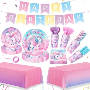 195Pcs Unicorn Birthday Party Decorations, Unicorn Birthday Party Supplies