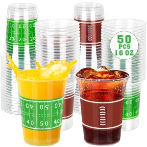 50 PCS Football Cups, 16 OZ Football Party Cups, Thickened Football Plastic Cups, Disposable Clear Drinking Cups in 2 Designs for Football Party Supplies Football Party Decorations Touchdown Favors