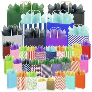 KEEPARTY 70 PCS Assorted Sizes Gift Bags with Handles Includes 35 Gift Bags 5 Sizes Multiple Colors 35 Tissue Papers 7 Color Bulk Perfect for Party Wedding Holiday and Gift Giving