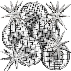 Disco Ball Balloons for 70s Disco Party Decor with Star Balloon