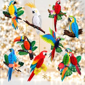 Spakon 9 Pcs Christmas Tropical Parrot Honeycomb Paper Cutout Hanging Decor