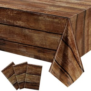 Irenare 3 Pcs Brown Wood Grain Western Tablecloth Plastic | Rustic Wood Pattern, Western Cowboy Birthday Party…