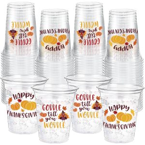 Funnymoom 60 Pack Disposable Thanksgiving Plastic Cups 12 oz Fall Tableware