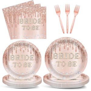 96Pcs Bridal Shower Plates and Napkins Sets Bride to Be Party Decorations