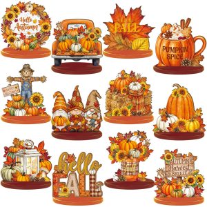 Wesiti 12 Pcs Fall Thanksgiving Table Decoration, Wooden Autumn Centerpiece