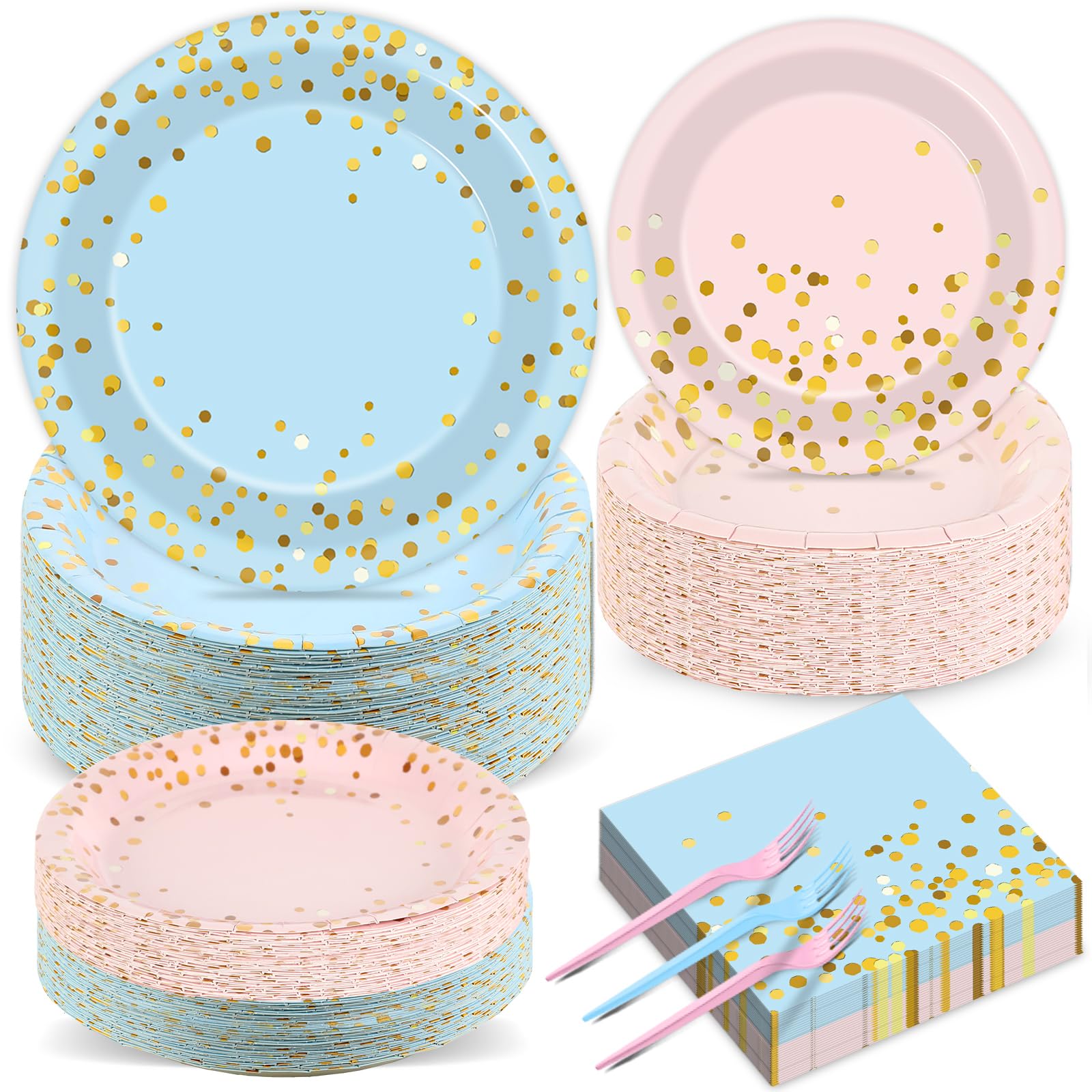 gisgfim 50 Guests Gender Reveal Party Supplies Baby Shower Party Tableware Gender Reveal Plates and Napkins Plastic Forks Boys Girls Blue and Pink Paper Plates for Baby Shower Wedding Birthday 200PCS