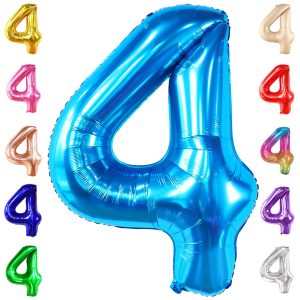 KatchOn Big Blue Number 4 Balloons - 40 Inch | Blue 4th Birthday Balloons