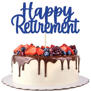 Gyufise Blue Happy Retirement Cake Topper Retirement Cake Decoration Picks for Retired Party Cake Decoration Party Supplies 1 Pack