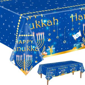 EUVBOKW 3 Pcs Hanukkah Plastic Tablecloth Happy Hanukkah Theme Tablecover Disposable Jewish Festival Tablecloths for Home Party Decorations Supplies 54 x108 in