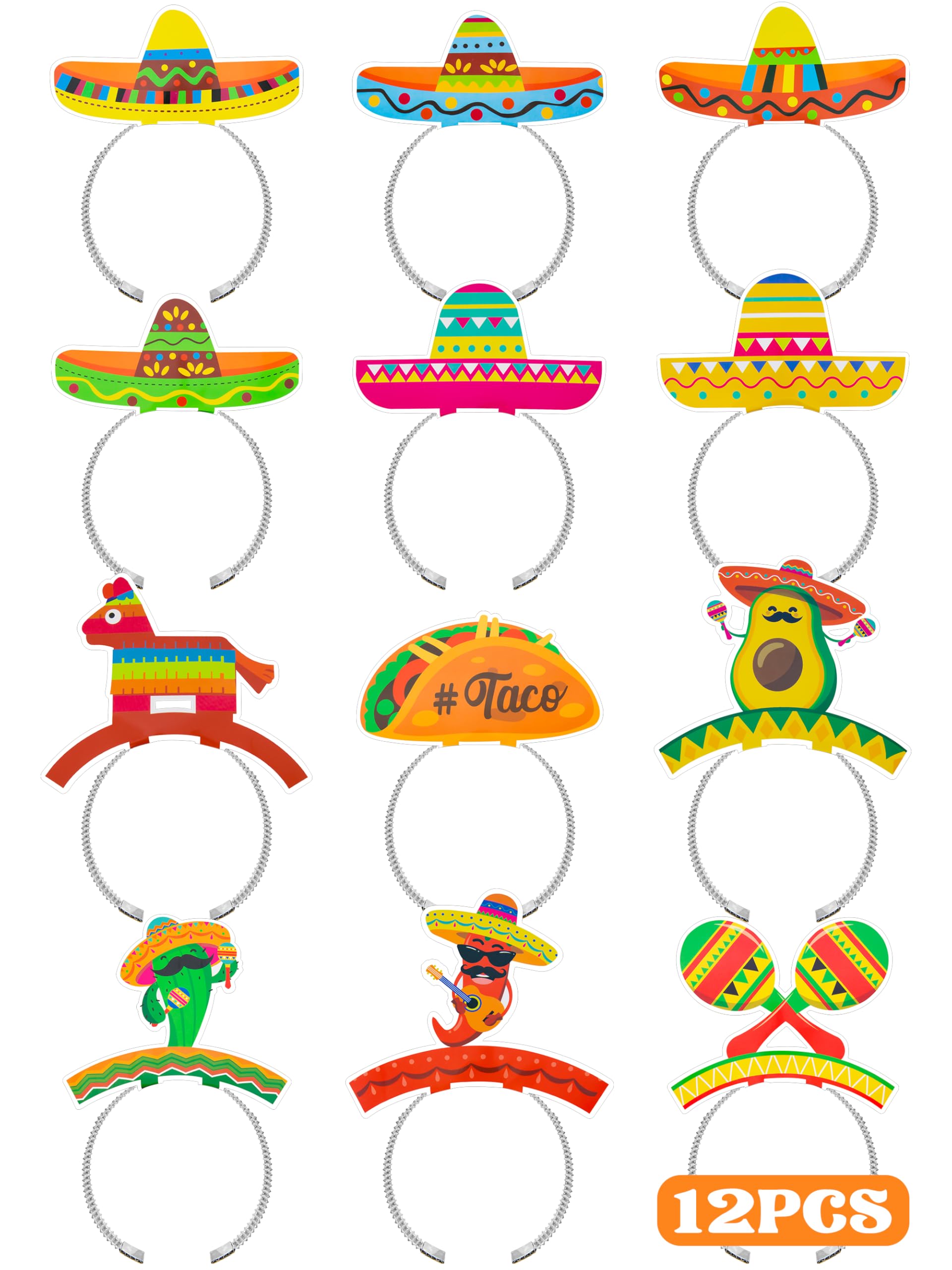 12 PCS Colorful Patterned Cardboard Sombrero Hats, Fiesta Headbands for Mexican Theme Celebration Party Favors