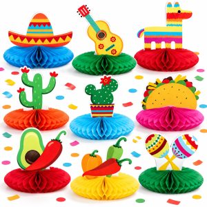 9 Pcs Mexican Fiesta Honeycomb Centerpieces, Cinco de Mayo, Day of the Dead