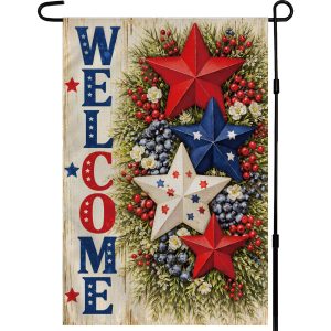 4th of July Decorations - Patriotic Stars Welcome Garden Flag | Double Sided Fourth of July Accessories Patriotic Banner | 4th of July Accessories for Garden Yard Porch Patio Lawn Outdoor Outside Deco
