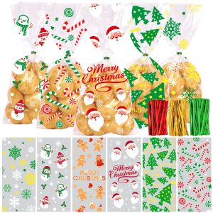 JOICEE 120PCS Christmas Cellophane Treat bags Cello Candy Gifts Bags