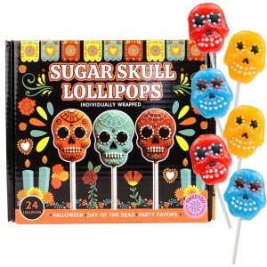 Halloween Sugar Skull Candy Lollipops, 24 Pieces
