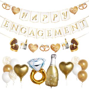 Pirese Engagement Party Decorations, Happy Engagement Banner with Balloons
