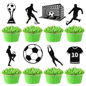 Hooqict 40Pcs Soccer Ball Cupcake Toppers Soccer Birthday Cake Topper Decorations Cupcake Picks for Kids Boys Men Sports Theme Birthday Party Decorations Game Day Party Supplies