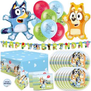 Bluey Birthday Decorations and Party Supplies with Balloons and Tablecloth