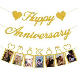 Happy Anniversary Party Decorations - Banner and Photo Banner for Wedding Party Decor