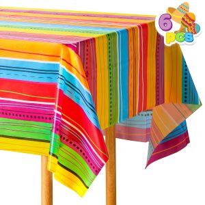 JOYIN 6 pcs Cinco De Mayo Printed Plastic Tablecover w/Multi Color Style (54 x 108 INCHES) for Fiesta, Taco Night, Birthday, and Mexican Themed Party