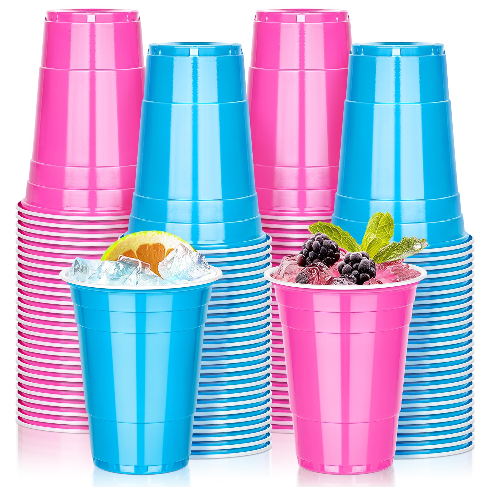 KesaPlan 100PCS 16oz Plastic Cups, Blue and Pink Cups Party Disposable Cups