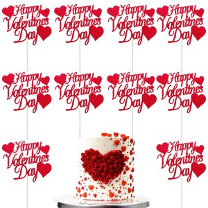 Valentine's Day Cake Topper Heart Cake Topper Romantic Red Cake topper Glitter Cake Decorative Party Cake Decoration for Valentine's Day