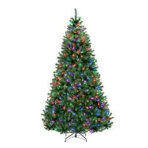 Best Choice Products 6Ft Pre-Lit Christmas Tree w/Twinkling LEDs, Premium Green Artificial Pine Lighted Holiday Decoration w/ 250 Lights, 1000 Branch Tips, Metal Base - Multi-Color Lights
