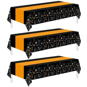 Childom 3 Pack Halloween Tablecloths,Disposable Plastic Tablecloths 54" x 108" Halloween Decorations,Plastic Table…