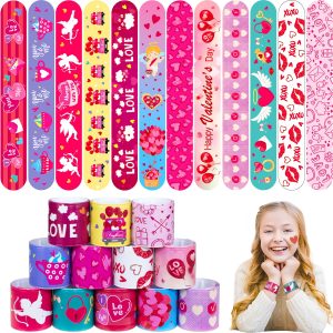 UMEMAXSO 48PC Valentine's Slap Bracelets for Kids, Party Favors & Goodie Bag Fillers, Valentine’s Day Gifts for Students & Classrooms