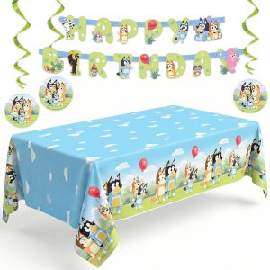 Bluey Birthday Banner, Bluey Tablecloth, Swirls - Party Decorations