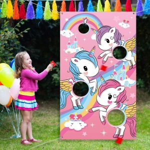 Blulu Unicorn Bean Bag Toss Game with 3 Bean Bags for Kids Outdoor Party