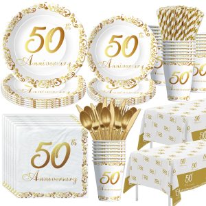 APOWBLS 50th Anniversary Decorations And Supplies Wedding, Gold, Serves 24