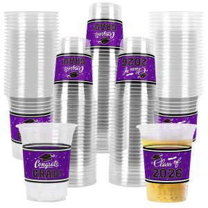Gatherfun Class of 2026 Celebration - 100 Pcs 16oz Pruple Graduation Plastic Cups for Sturdy & Durable Drinkware for Grad Festivities | Essential Graduation Party Supplies & Decorations