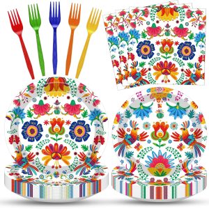 100 Pcs Fiesta Plates Napkins Tableware Cinco de Mayo Party Decorations
