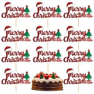Christmas Cake Topper Merry Christmas Cupcake Toppers Xmas Holiday Cake Toppers Festive Decorative Cake Accessories Party Cake Decoration for Christmas 10pcs