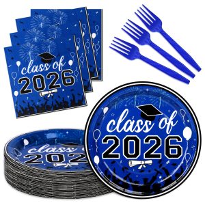 Upigi 75 Pcs Graduation Plates and Napkins Party Supplies Set,Serves 25 Guests Blue 2026 Graduation Plates and Napkins,Disposable Paper Tableware Set for Graduation Party Decorations