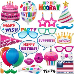 Premium Birthday Photo Booth Props Kit, 22-Piece Set, Multicolored